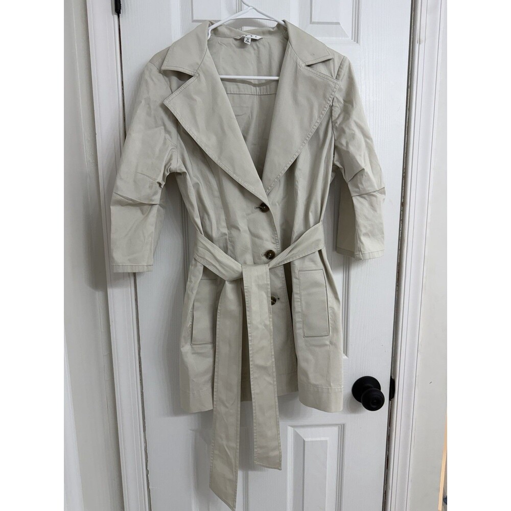 CAbi Beige Pleated Belted Trench Coat Mid-Length Women's Size 4